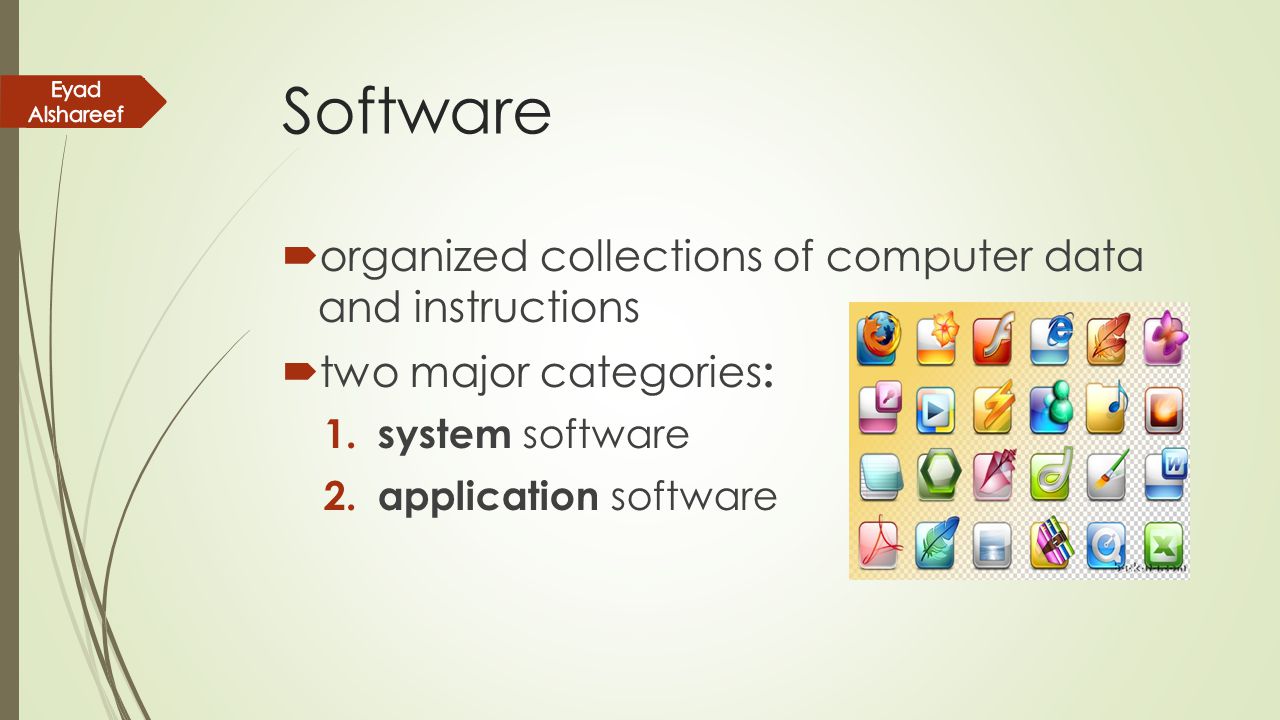 Software organized collections of computer data and instructions