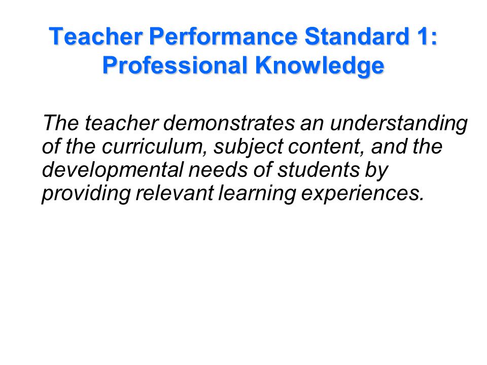 Performance Indicators Examples for Standard 1: Professional Knowledge