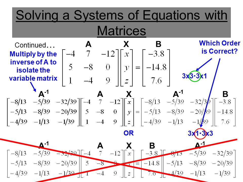 Solving a Systems of Equations with Matrices