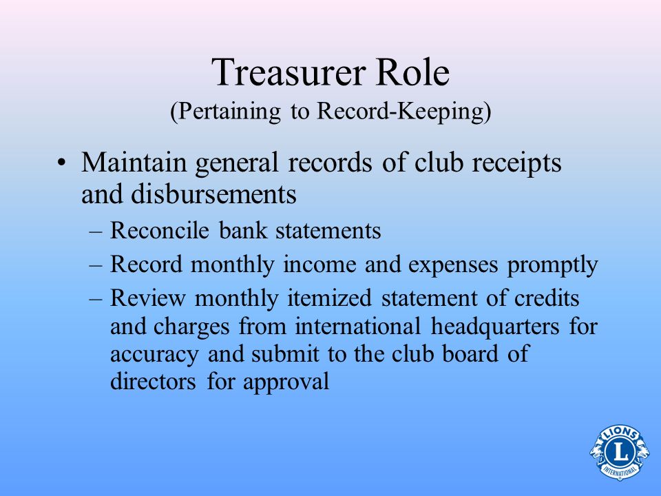 Treasurer Role (Pertaining to Record-Keeping)