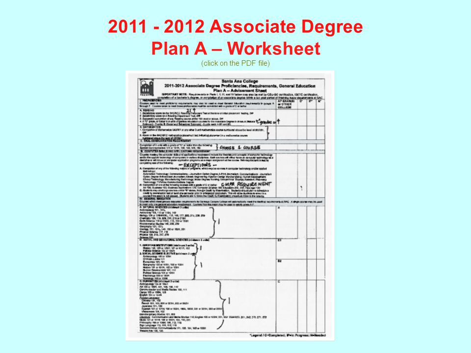 Associate Degree Plan A – Worksheet (click on the PDF file)