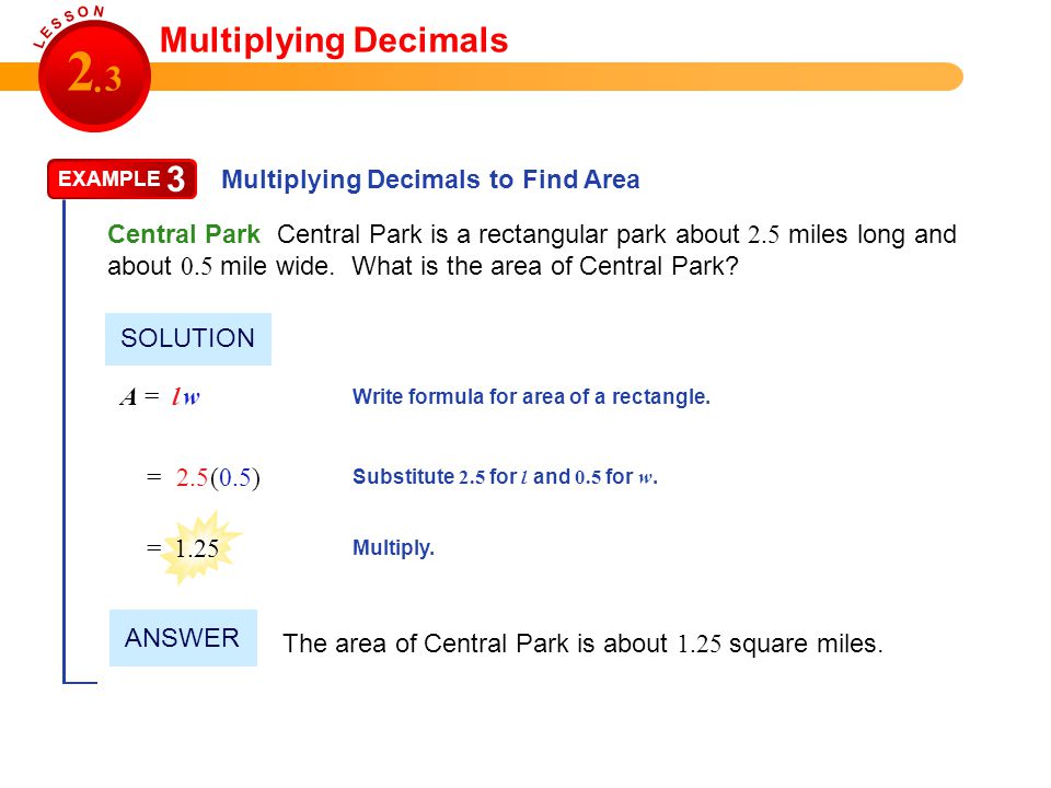 Multiplying Decimals Multiplying Decimals to Find Area