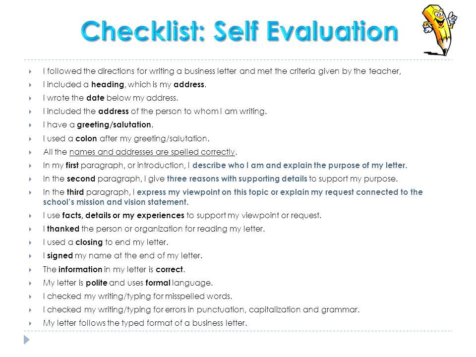 Checklist: Self Evaluation