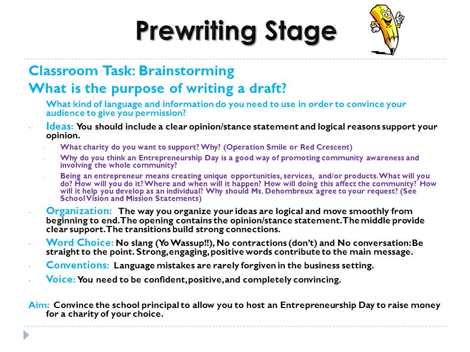 Prewriting Stage Classroom Task: Brainstorming