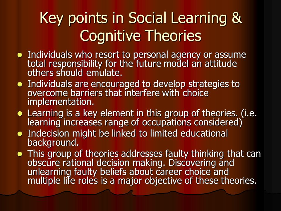 Key points in Social Learning & Cognitive Theories