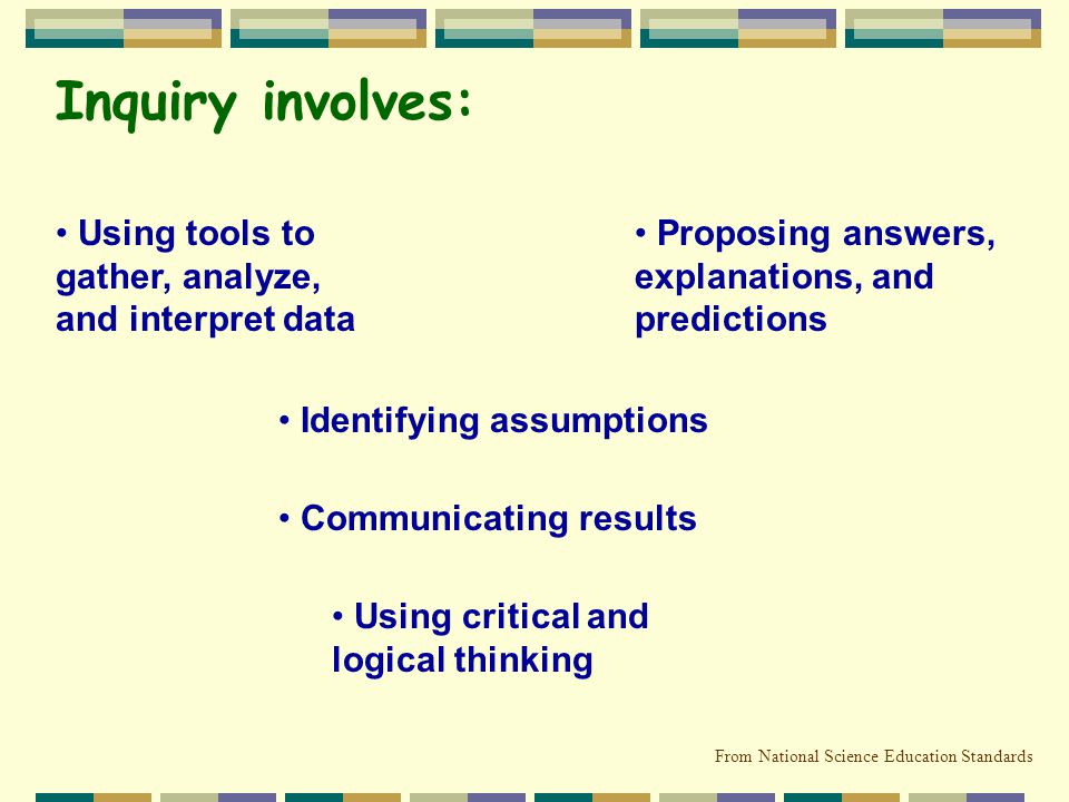 Inquiry involves: Using tools to gather, analyze, and interpret data