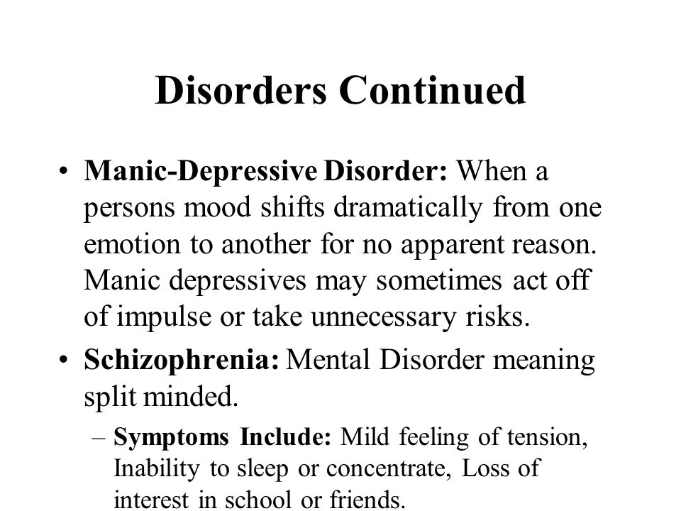 Disorders Continued