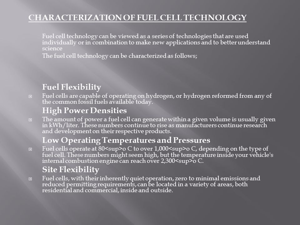 CHARACTERIZATION OF FUEL CELL TECHNOLOGY