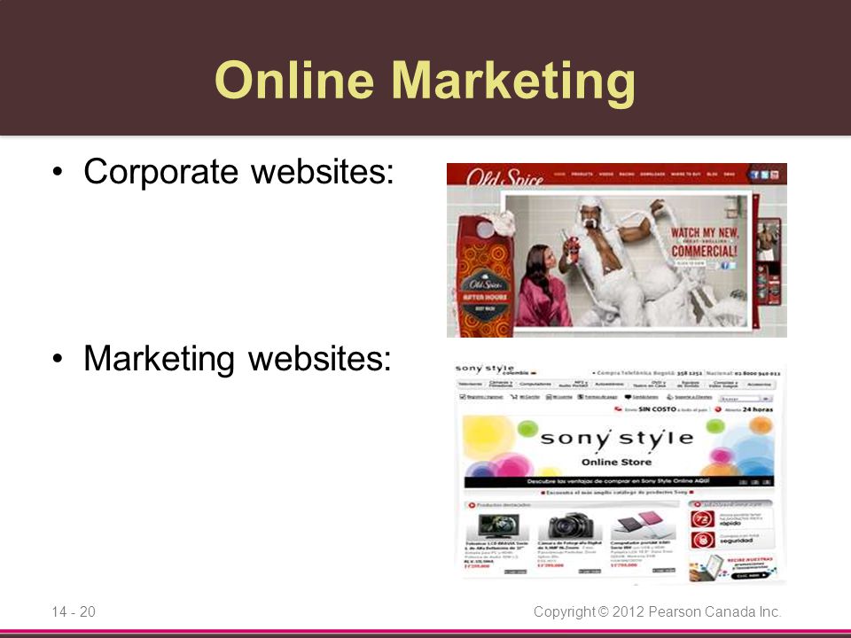 Online Marketing Corporate websites: Marketing websites: