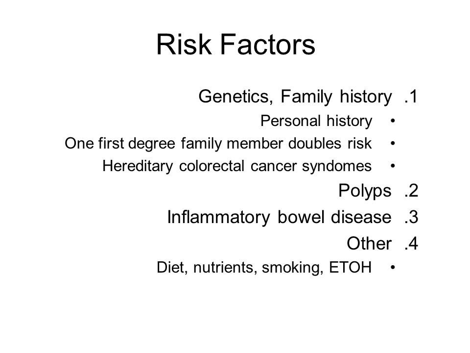 Risk Factors Genetics, Family history Polyps