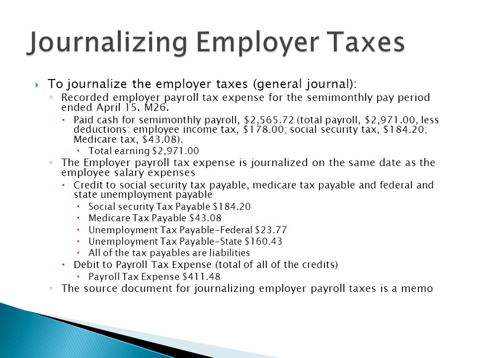 Journalizing Employer Taxes