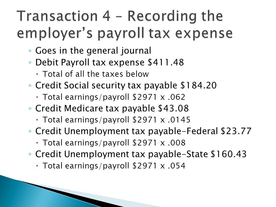 Transaction 4 – Recording the employer’s payroll tax expense