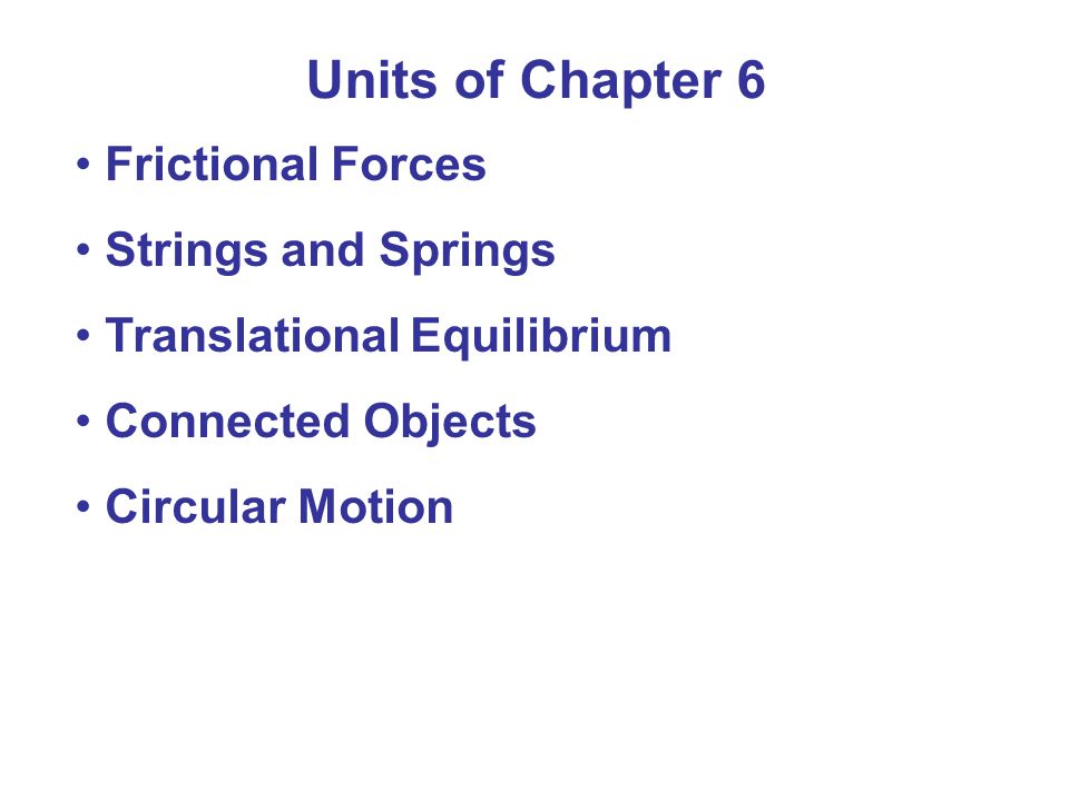 Units of Chapter 6 Frictional Forces Strings and Springs