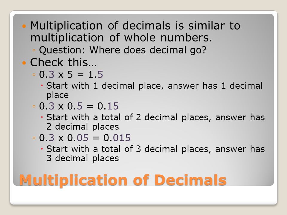 Multiplication of Decimals