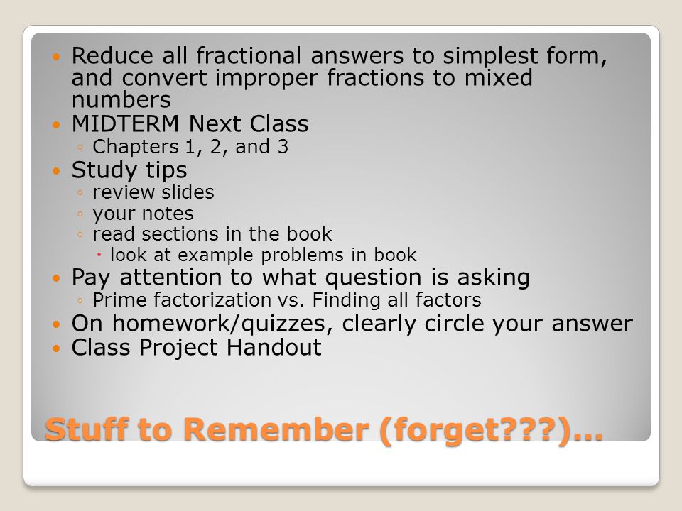 Stuff to Remember (forget )…