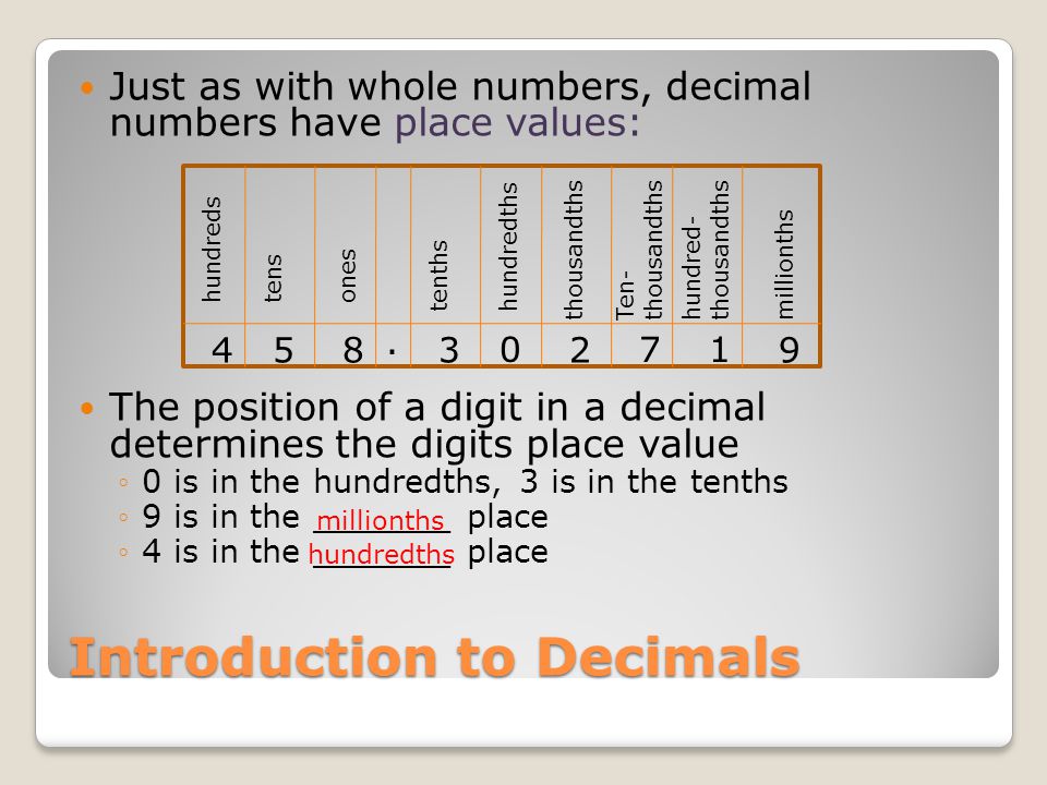 Introduction to Decimals