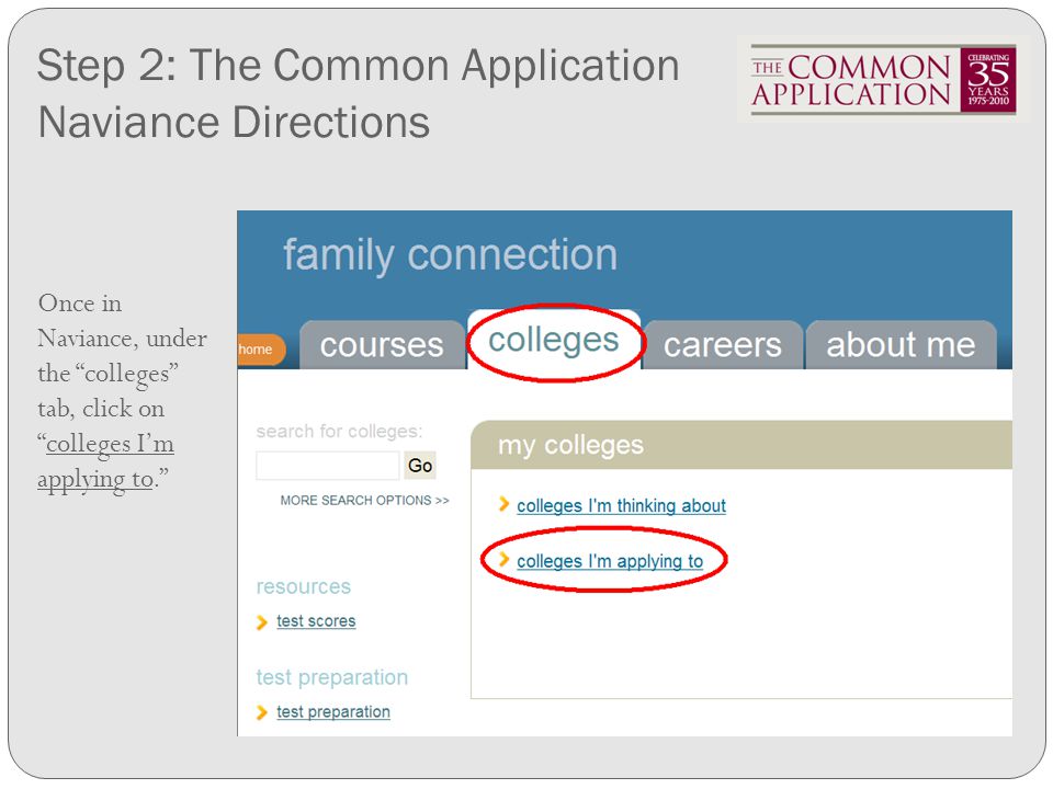 Step 2: The Common Application Naviance Directions
