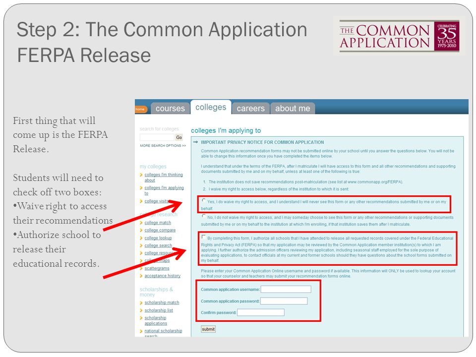 Step 2: The Common Application FERPA Release