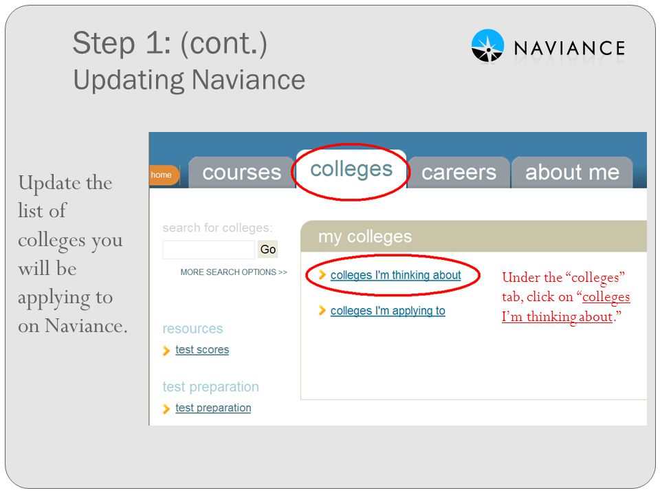Step 1: (cont.) Updating Naviance