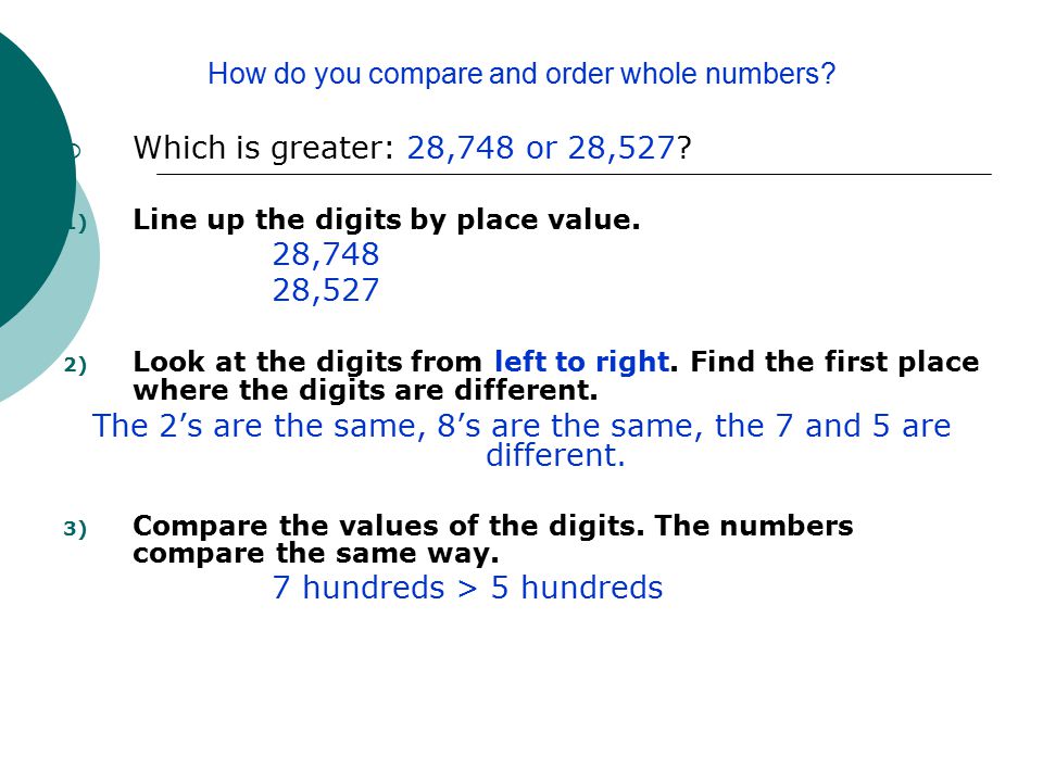 How do you compare and order whole numbers