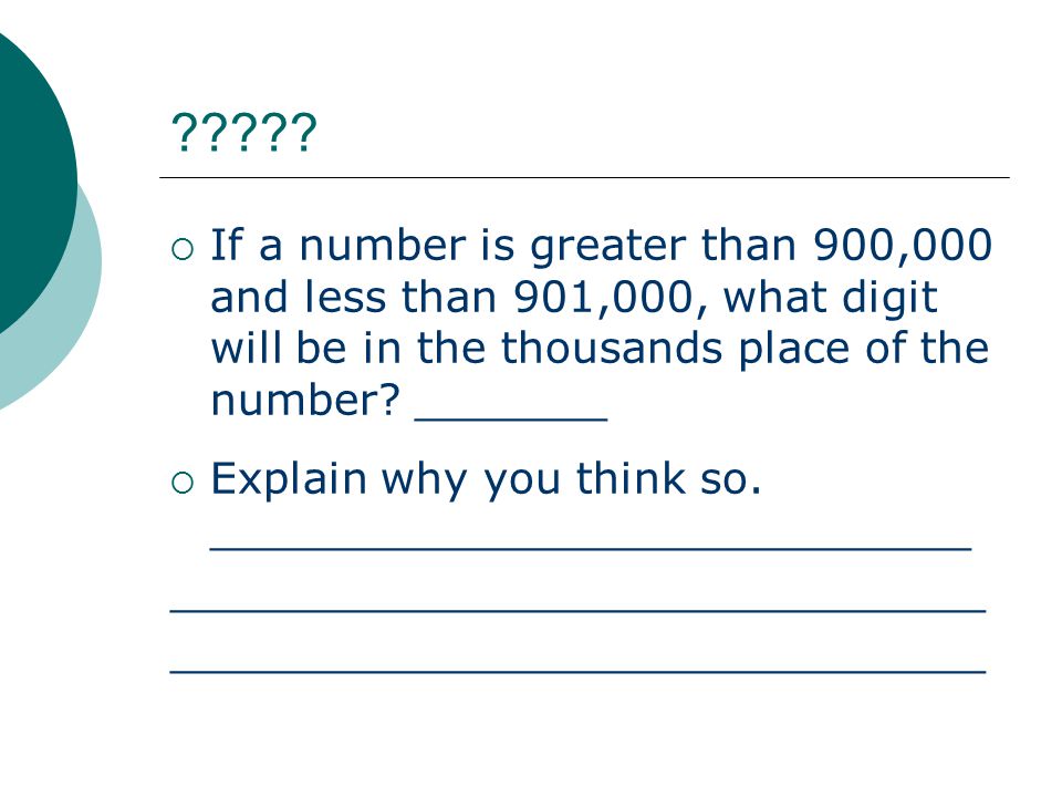 If a number is greater than 900,000 and less than 901,000, what digit will be in the thousands place of the number _______.