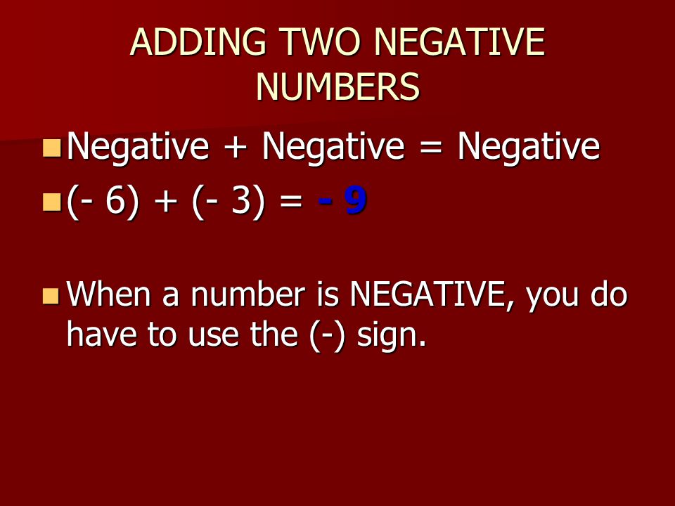 ADDING TWO NEGATIVE NUMBERS