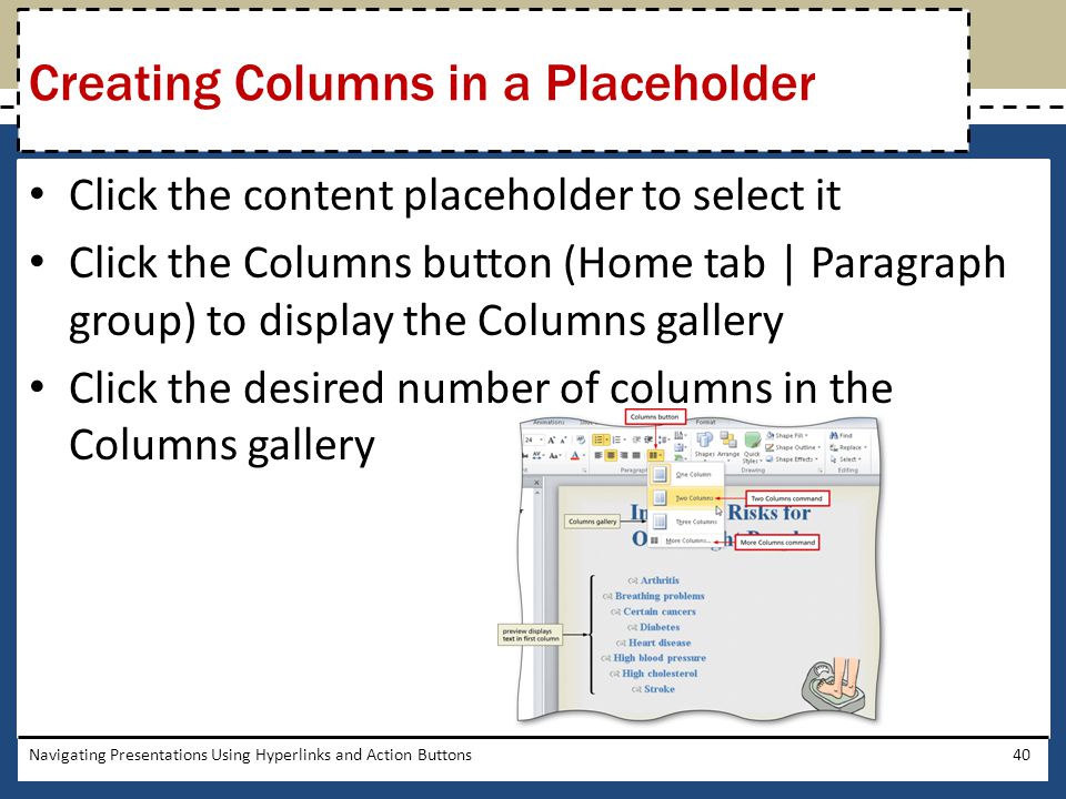 Creating Columns in a Placeholder