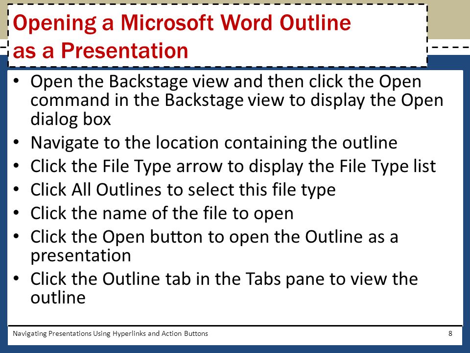 Opening a Microsoft Word Outline as a Presentation