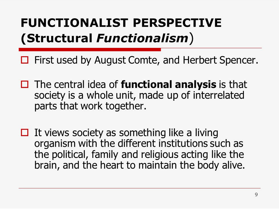 FUNCTIONALIST PERSPECTIVE (Structural Functionalism)
