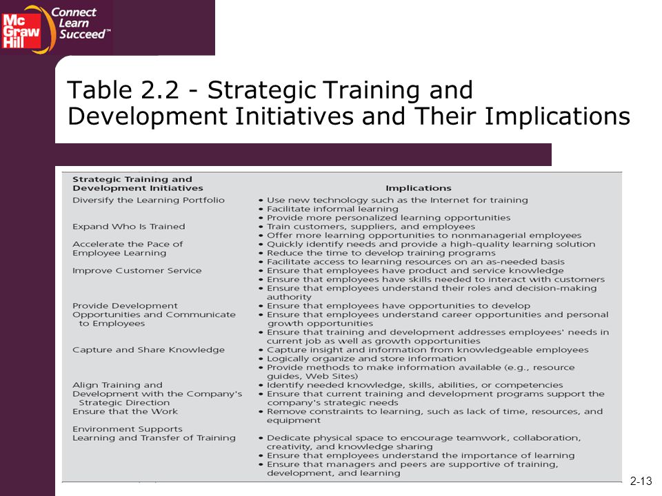 Table Strategic Training and Development Initiatives and Their Implications