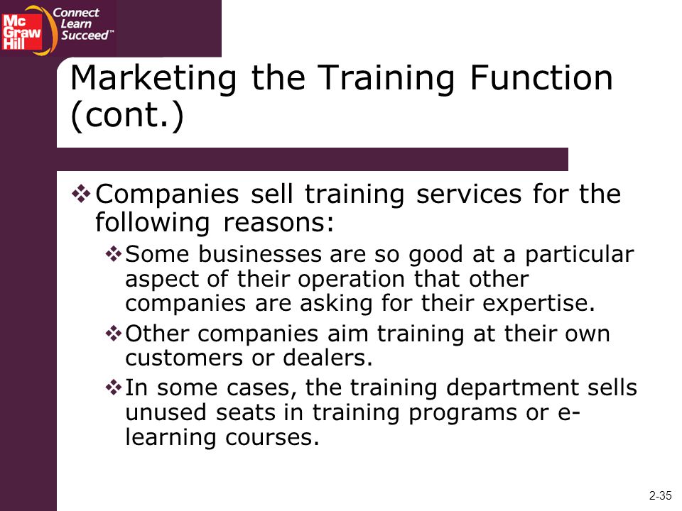 Marketing the Training Function (cont.)