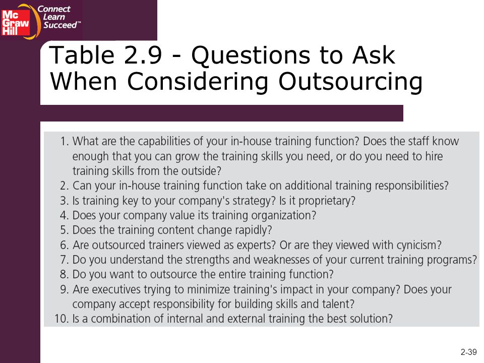 Table Questions to Ask When Considering Outsourcing