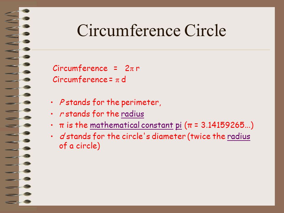 Circumference Circle Circumference = 2π r Circumference = π d