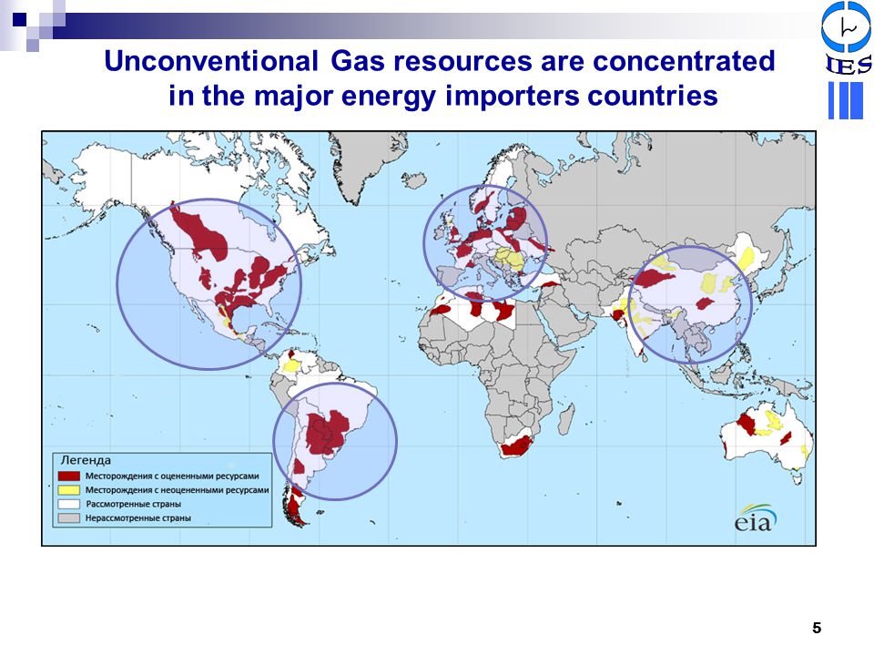 Unconventional Gas resources are concentrated