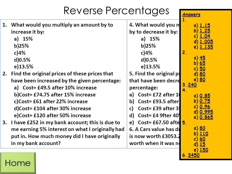 Reverse Percentages Home