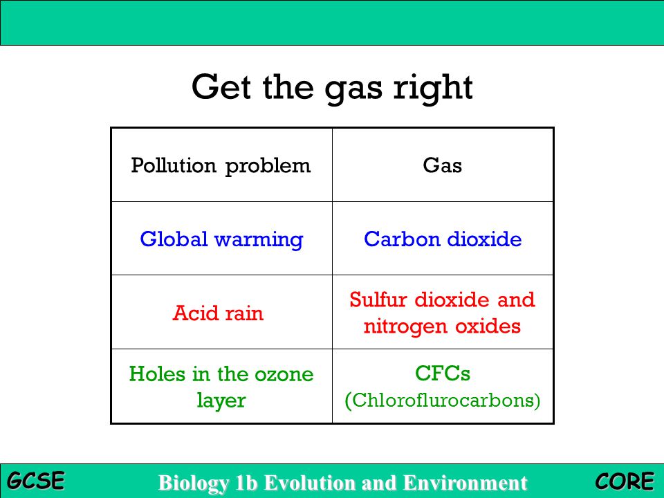 Get the gas right Pollution problem Gas Global warming Carbon dioxide