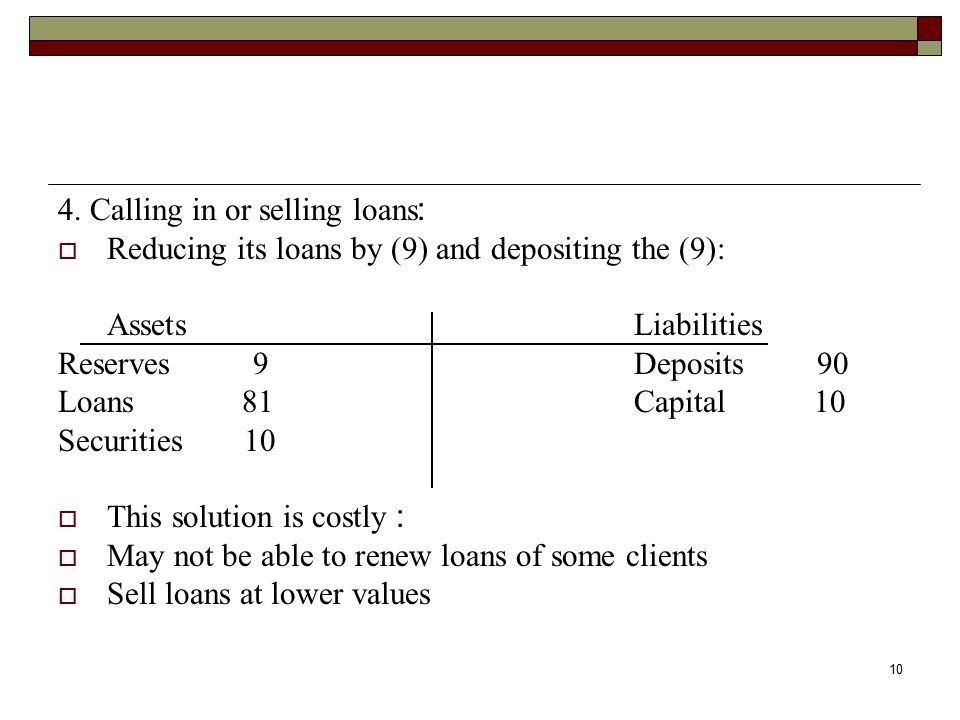 4. Calling in or selling loans: