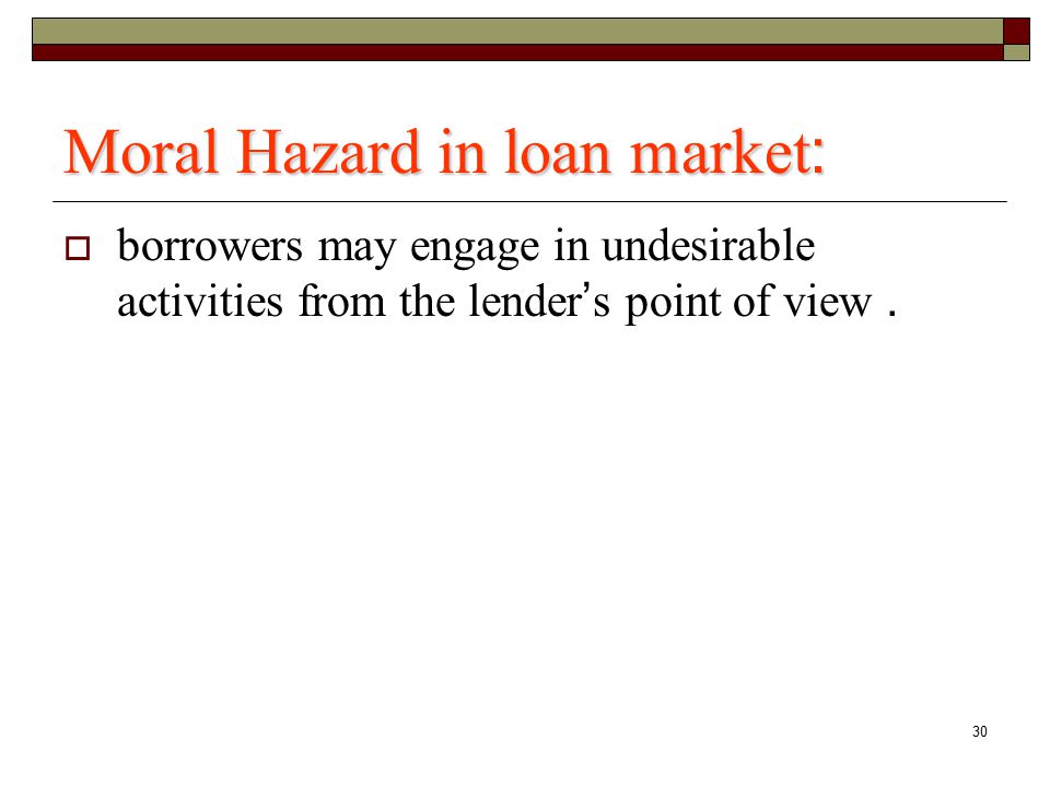 Moral Hazard in loan market: