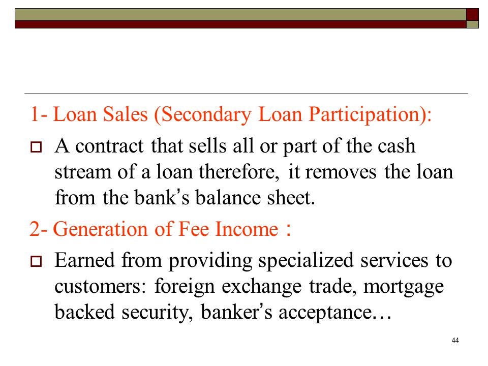 1- Loan Sales (Secondary Loan Participation):