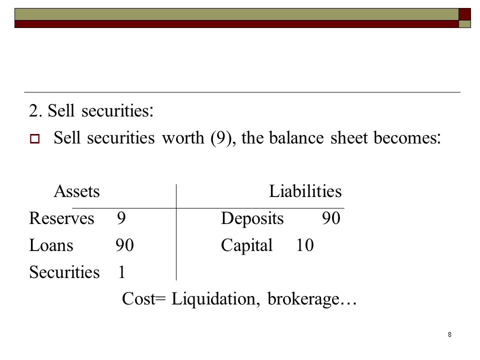 Cost= Liquidation, brokerage…