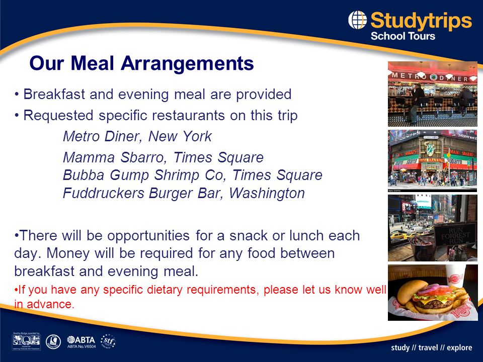 Our Meal Arrangements Breakfast and evening meal are provided