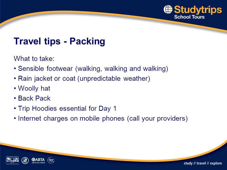 Travel tips - Packing What to take: