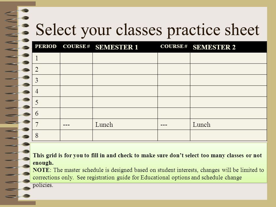 Select your classes practice sheet
