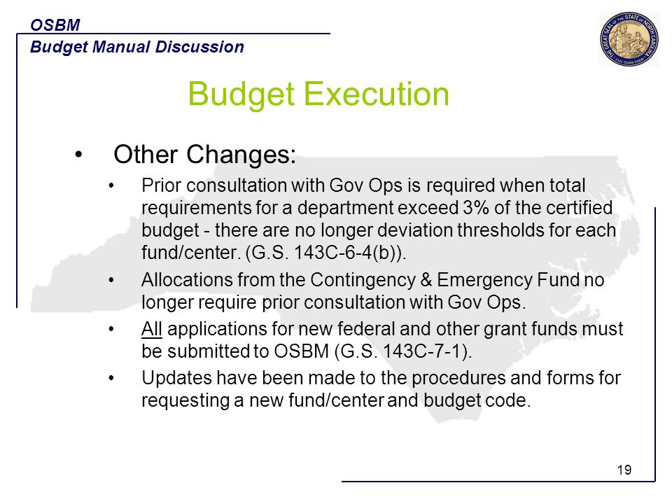 Budget Execution Other Changes: