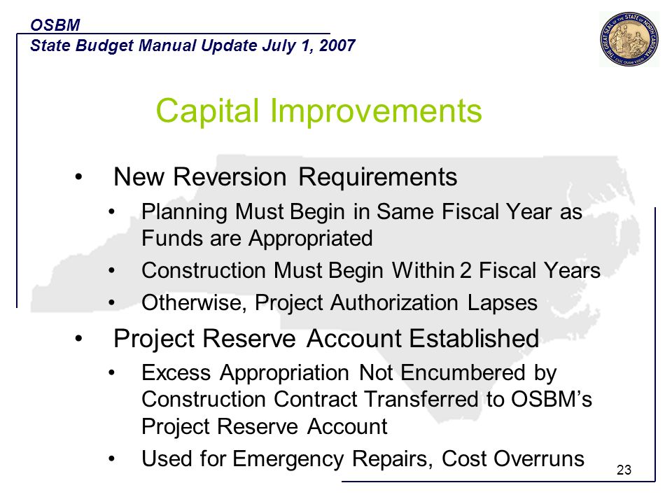 Capital Improvements New Reversion Requirements