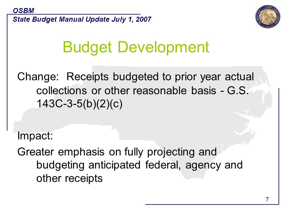 OSBM State Budget Manual Update July 1, Budget Development.