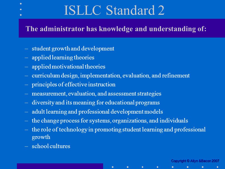 ISLLC Standard 2 The administrator has knowledge and understanding of: