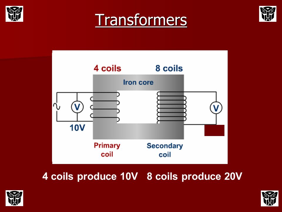 Transformers 4 coils produce 10V 8 coils produce 20V