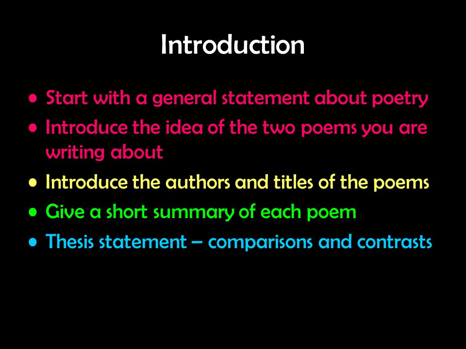 Introduction Start with a general statement about poetry