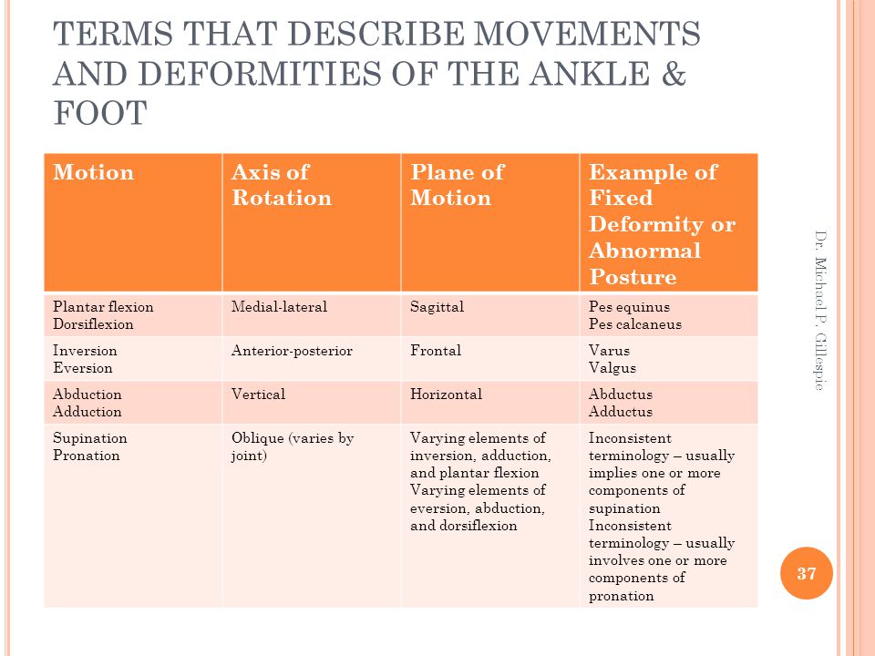 TERMS THAT DESCRIBE MOVEMENTS AND DEFORMITIES OF THE ANKLE & FOOT